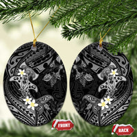 Polynesia Hammerhead Shark Ceramic Ornament Tropical Flowers Tribal Pattern Black