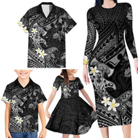 Polynesia Hammerhead Shark Family Matching Long Sleeve Bodycon Dress and Hawaiian Shirt Tropical Flowers Tribal Pattern Black LT05 - Polynesian Pride