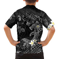 Polynesia Hammerhead Shark Family Matching Off The Shoulder Long Sleeve Dress and Hawaiian Shirt Tropical Flowers Tribal Pattern Black LT05 - Polynesian Pride