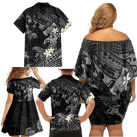 Polynesia Hammerhead Shark Family Matching Off Shoulder Short Dress and Hawaiian Shirt Tropical Flowers Tribal Pattern Black LT05 - Polynesian Pride