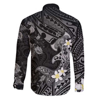 Polynesia Hammerhead Shark Family Matching Off Shoulder Short Dress and Hawaiian Shirt Tropical Flowers Tribal Pattern Black LT05 - Polynesian Pride