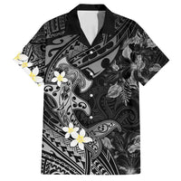 Polynesia Hammerhead Shark Family Matching Summer Maxi Dress and Hawaiian Shirt Tropical Flowers Tribal Pattern Black LT05 Dad's Shirt - Short Sleeve Black - Polynesian Pride