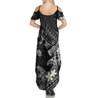 Polynesia Hammerhead Shark Family Matching Summer Maxi Dress and Hawaiian Shirt Tropical Flowers Tribal Pattern Black LT05 - Polynesian Pride