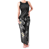 Polynesia Hammerhead Shark Family Matching Tank Maxi Dress and Hawaiian Shirt Tropical Flowers Tribal Pattern Black LT05 Mom's Dress Black - Polynesian Pride