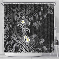 Polynesia Hammerhead Shark Shower Curtain Tropical Flowers Tribal Pattern Black