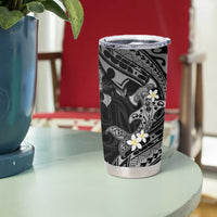 Polynesia Hammerhead Shark Tumbler Cup Tropical Flowers Tribal Pattern Black