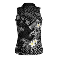 Polynesia Hammerhead Shark Women Sleeveless Polo Shirt Tropical Flowers Tribal Pattern Black
