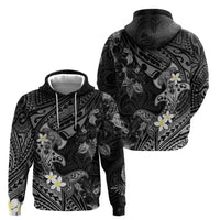 Polynesia Hammerhead Shark Zip Hoodie Tropical Flowers Tribal Pattern Black LT05 - Polynesian Pride