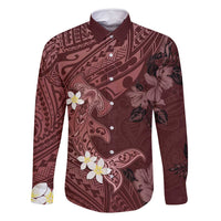 Polynesia Hammerhead Shark Family Matching Mermaid Dress and Hawaiian Shirt Tropical Flowers Tribal Pattern Oxblood LT05 Dad's Shirt - Long Sleeve Oxblood - Polynesian Pride