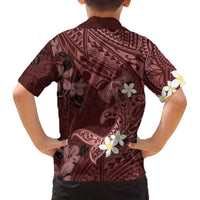 Polynesia Hammerhead Shark Family Matching Off Shoulder Short Dress and Hawaiian Shirt Tropical Flowers Tribal Pattern Oxblood LT05 - Polynesian Pride