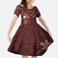 Polynesia Hammerhead Shark Family Matching Tank Maxi Dress and Hawaiian Shirt Tropical Flowers Tribal Pattern Oxblood LT05 Daughter's Dress Oxblood - Polynesian Pride