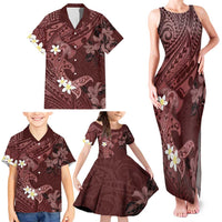 Polynesia Hammerhead Shark Family Matching Tank Maxi Dress and Hawaiian Shirt Tropical Flowers Tribal Pattern Oxblood LT05 - Polynesian Pride
