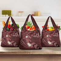 Polynesia Hammerhead Shark Grocery Bag Tropical Flowers Tribal Pattern Oxblood LT05 3-pack One Size Oxblood - Polynesian Pride