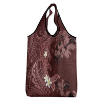 Polynesia Hammerhead Shark Grocery Bag Tropical Flowers Tribal Pattern Oxblood LT05 - Polynesian Pride