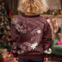 Polynesia Hammerhead Shark Kid Ugly Christmas Sweater Tropical Flowers Tribal Pattern Oxblood