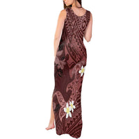 Polynesia Hammerhead Shark Tank Maxi Dress Tropical Flowers Tribal Pattern Oxblood