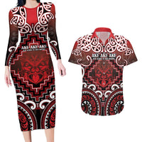 Personalised New Zealand Aotearoa Couples Matching Long Sleeve Bodycon Dress and Hawaiian Shirt Te Reo Maori Ake Ake Ake - Polynesian Pride