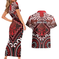 Personalised New Zealand Aotearoa Couples Matching Short Sleeve Bodycon Dress and Hawaiian Shirt Te Reo Maori Ake Ake Ake - Polynesian Pride