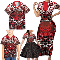 Personalised New Zealand Aotearoa Family Matching Short Sleeve Bodycon Dress and Hawaiian Shirt Te Reo Maori Ake Ake Ake - Polynesian Pride