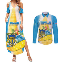 Personalised Tuvalu Independence Day Couples Matching Summer Maxi Dress and Long Sleeve Button Shirt Tuvalu Mo Te Atua - Polynesian Pride