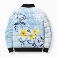 FSM Chuuk Constitution Day Bomber Puffer Jacket Polynesian Curves Plumeria - Polynesian Pride