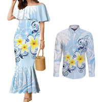 FSM Chuuk Constitution Day Couples Matching Mermaid Dress and Long Sleeve Button Shirt Polynesian Curves Plumeria - Polynesian Pride