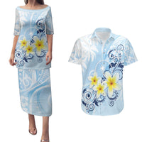FSM Chuuk Constitution Day Couples Matching Puletasi and Hawaiian Shirt Polynesian Curves Plumeria - Polynesian Pride