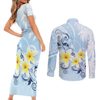 FSM Chuuk Constitution Day Couples Matching Short Sleeve Bodycon Dress and Long Sleeve Button Shirt Polynesian Curves Plumeria - Polynesian Pride