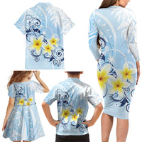 FSM Chuuk Constitution Day Family Matching Long Sleeve Bodycon Dress and Hawaiian Shirt Polynesian Curves Plumeria - Polynesian Pride