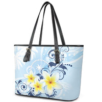 FSM Chuuk Constitution Day Leather Tote Bag Polynesian Curves Plumeria - Polynesian Pride