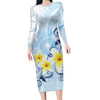 FSM Chuuk Constitution Day Long Sleeve Bodycon Dress Polynesian Curves Plumeria - Polynesian Pride