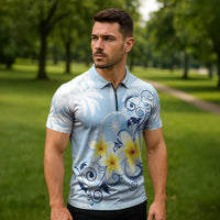 FSM Chuuk Constitution Day Zipper Polo Shirt Polynesian Curves Plumeria - Polynesian Pride