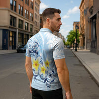 FSM Chuuk Constitution Day Zipper Polo Shirt Polynesian Curves Plumeria - Polynesian Pride