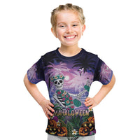 Happy Hulaween Kid T Shirt Mahaloween Skeleton Dancing