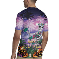 Happy Hulaween Rugby Jersey Mahaloween Skeleton Dancing