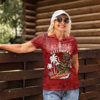 Personalised Aloha Halloween Women Polo Shirt Skeleton Surfing