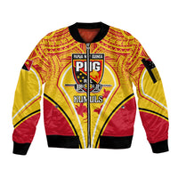 Custom Papua New Guinea Rugby Sleeve Zip Bomber Jacket 2023 Pacific Championships The Kumuls LT05 Unisex Yellow - Polynesian Pride