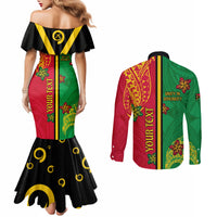 Personalised Vanuatu Happy Unity Day Couples Matching Mermaid Dress and Long Sleeve Button Shirt Polynesian Plumeria LT05 - Polynesian Pride