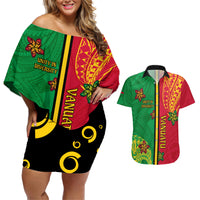 Personalised Vanuatu Happy Unity Day Couples Matching Off Shoulder Short Dress and Hawaiian Shirt Polynesian Plumeria LT05 Red - Polynesian Pride