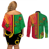 Personalised Vanuatu Happy Unity Day Couples Matching Off Shoulder Short Dress and Long Sleeve Button Shirt Polynesian Plumeria LT05 - Polynesian Pride