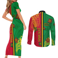 Personalised Vanuatu Happy Unity Day Couples Matching Short Sleeve Bodycon Dress and Long Sleeve Button Shirt Polynesian Plumeria LT05 - Polynesian Pride