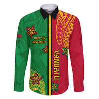 Personalised Vanuatu Happy Unity Day Family Matching Puletasi Dress and Hawaiian Shirt Polynesian Plumeria LT05 Dad's Shirt - Long Sleeve Red - Polynesian Pride