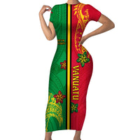 Personalised Vanuatu Happy Unity Day Family Matching Short Sleeve Bodycon Dress and Hawaiian Shirt Polynesian Plumeria LT05 Mom's Dress Red - Polynesian Pride