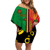 Personalised Vanuatu Happy Unity Day Off Shoulder Short Dress Polynesian Plumeria LT05 Women Red - Polynesian Pride