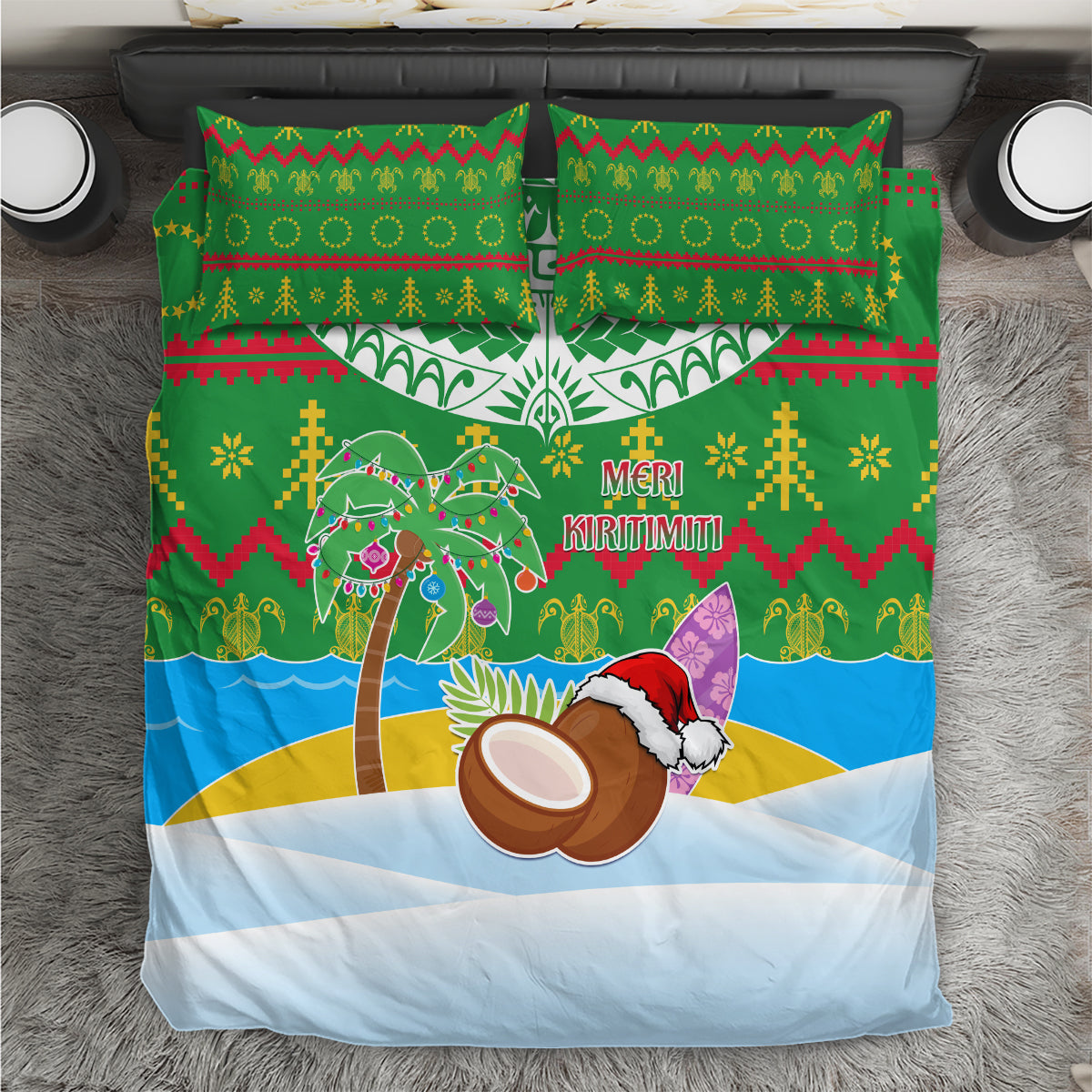 Cook Islands Christmas Bedding Set Coconut Santa Beach Style LT05 Green - Polynesian Pride