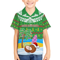 Personalised Cook Islands Christmas Family Matching Summer Maxi Dress and Hawaiian Shirt Coconut Santa Beach Style LT05 Son's Shirt Green - Polynesian Pride