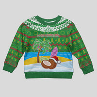 Personalised Cook Islands Christmas Kid Ugly Christmas Sweater Coconut Santa Beach Style LT05 Kid Green - Polynesian Pride