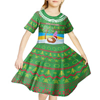Personalised Cook Islands Christmas Kid Short Sleeve Dress Coconut Santa Beach Style LT05 - Polynesian Pride