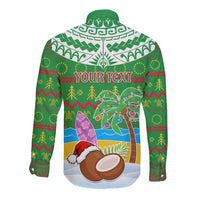 Personalised Cook Islands Christmas Long Sleeve Button Shirt Coconut Santa Beach Style LT05 - Polynesian Pride