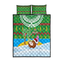 Cook Islands Christmas Quilt Bed Set Coconut Santa Beach Style LT05 Green - Polynesian Pride